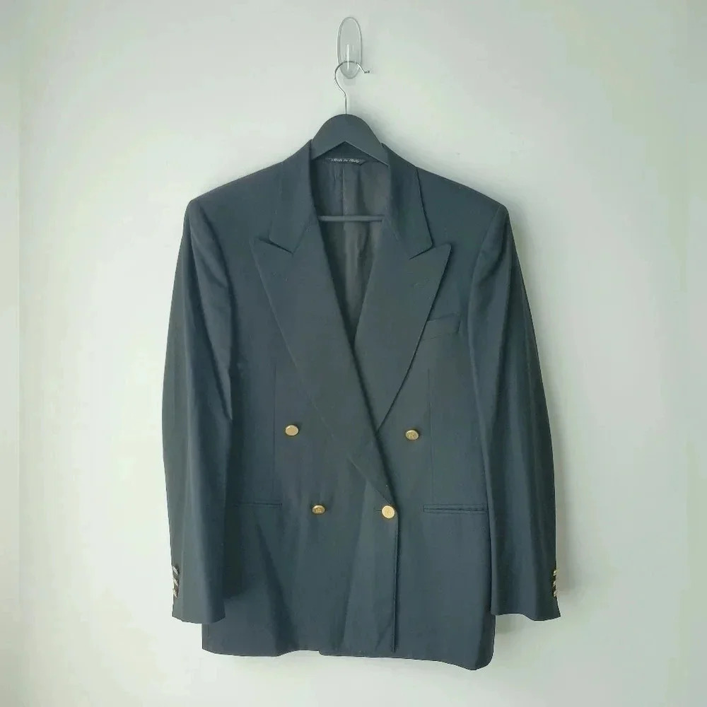 Vintage Lanvin Double Breasted Blazer Black Gold Buttons Oversized Power Blazer